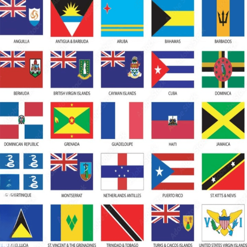 Caribbean Islands Flag Set – 25 Country Mini Flags for Display