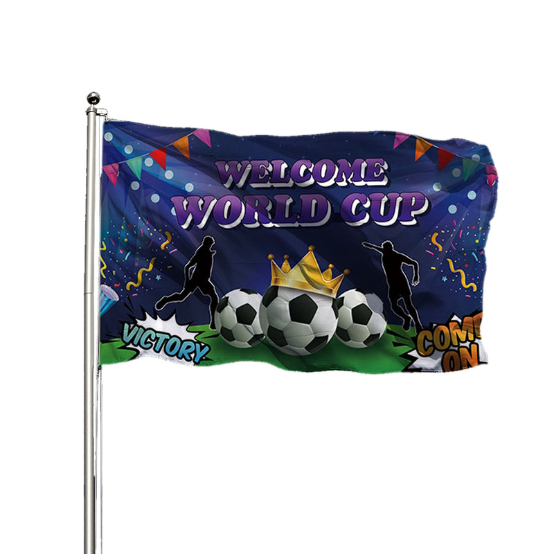 Welcome World Cup Purple Football Flag