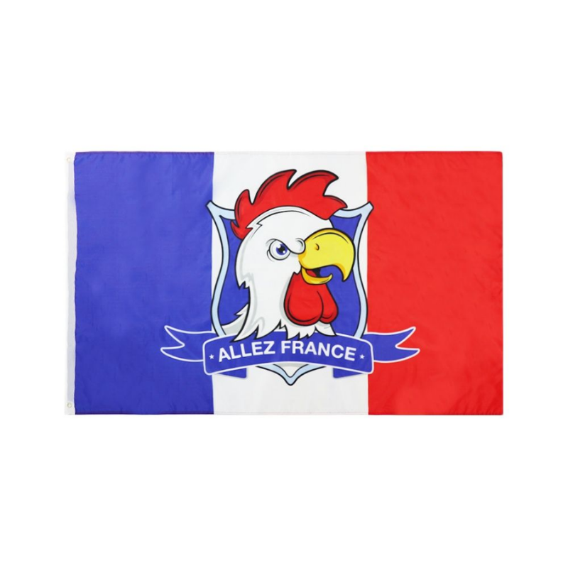 Allez France Flag, Footix Rooster Flag Color Proof, Weather Resistant, National Flags 100% Polyester 90x150cm