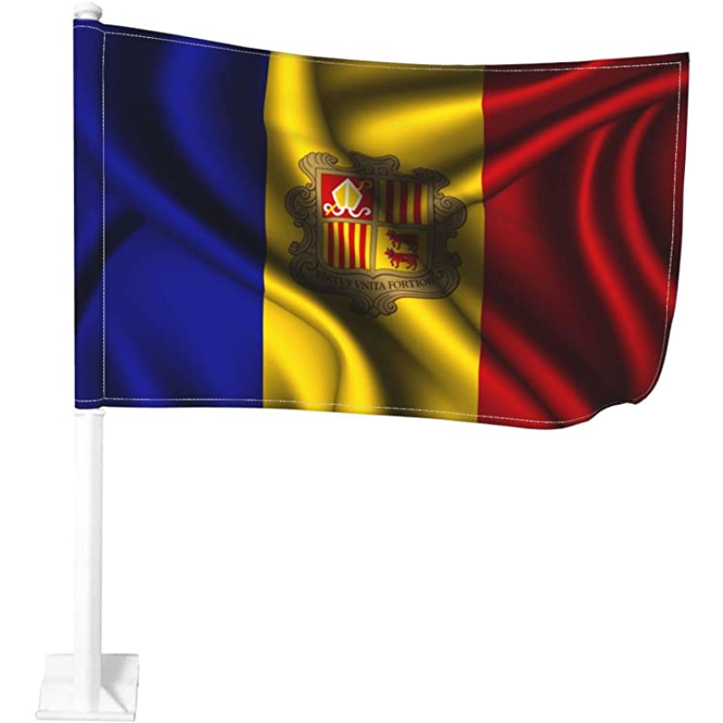 Andorra Car Window Mounted Flag, Flags of Various Countries, 2 x Andorra Car Window Mounted Flag, Polyester, 30x45cm