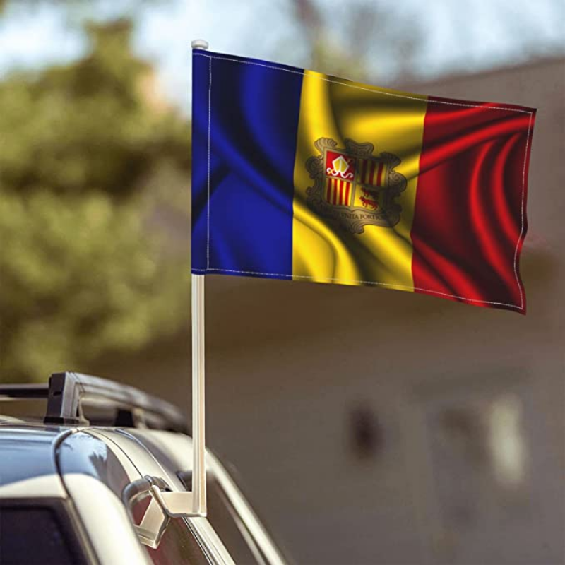 Andorra Car Window Mounted Flag, Flags of Various Countries, 2 x Andorra Car Window Mounted Flag, Polyester, 30x45cm