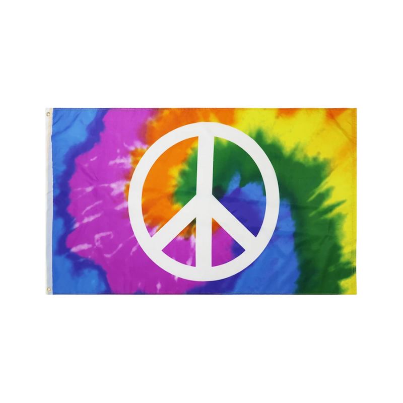 Tie Dye Peace Sign Flag, Colorful Patterns, Peace Symbol, UV and Fade Proof, Polyester 90x150cm