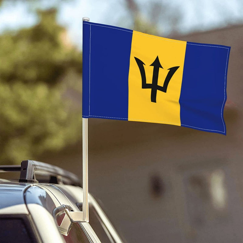 Barbados Car Window Mounted Flag, World Flags, 2 x Car Window Mounted Flag, Durable, Polyester ,30x45cm