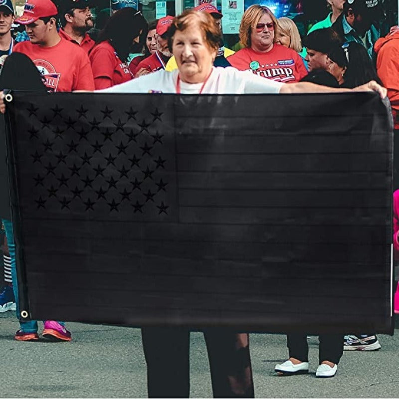 All Black American Flag With Embroidered Stars - Globe Flags