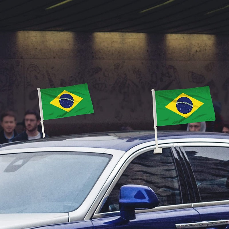 Brazil Car Window Mounted Flag, Country Flag, 2X Country Flags, Car Decorative ,Polyester, 30x45cm
