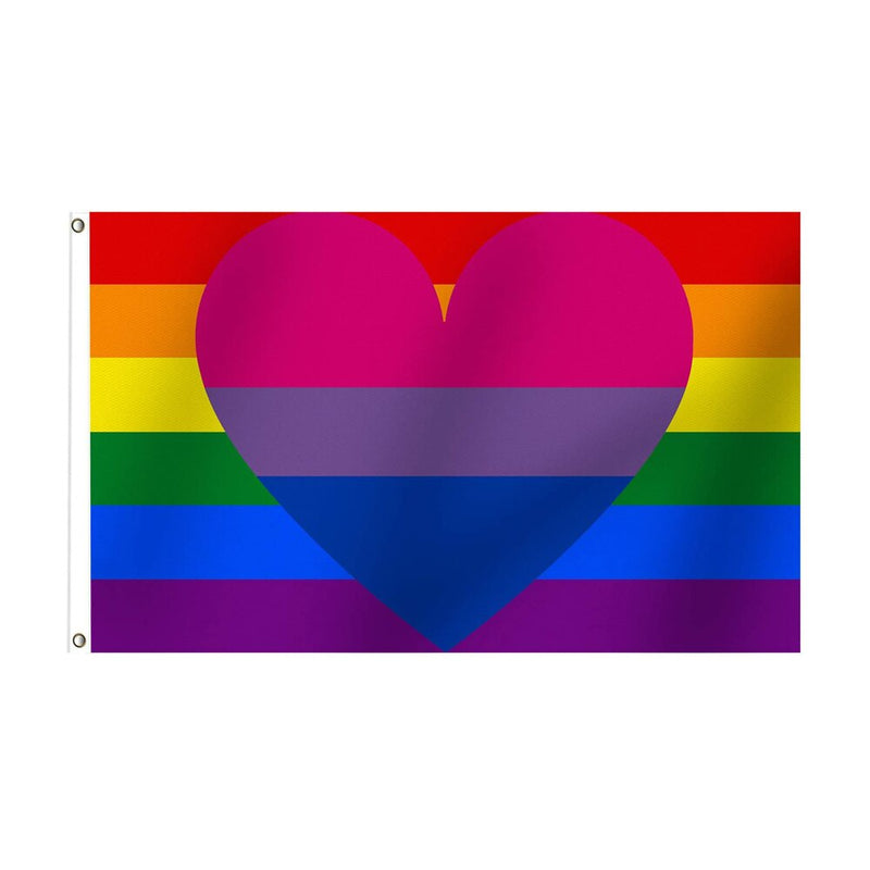 Biromantic Homosexual Gay Pride Flag, Rainbow LGBTQ+ Flag, Colored Heart, Fade Proof, Indoor Outdoor Polyester 60X90cm